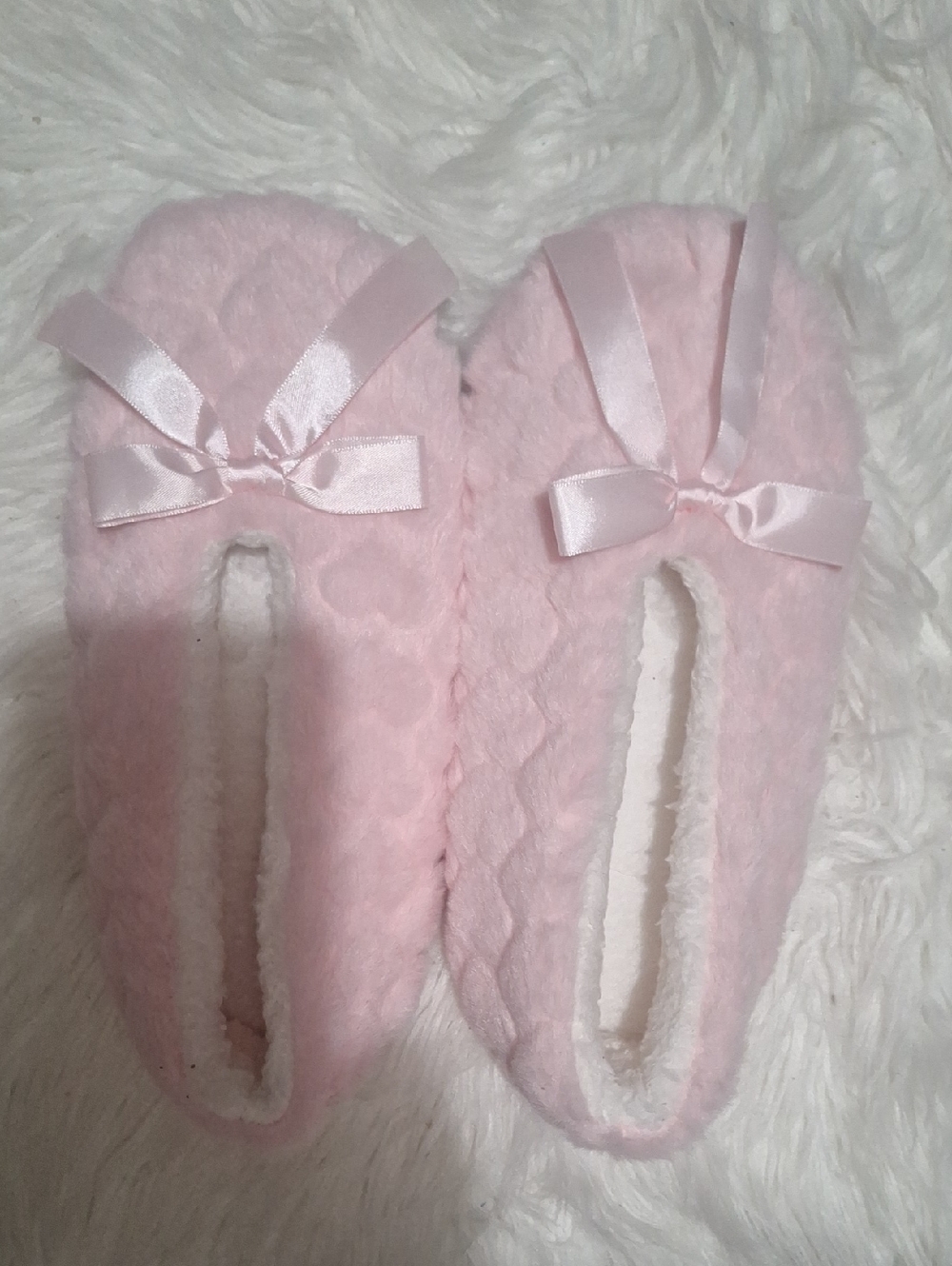 New Plush Pink Bow Slipper Ballet Flats